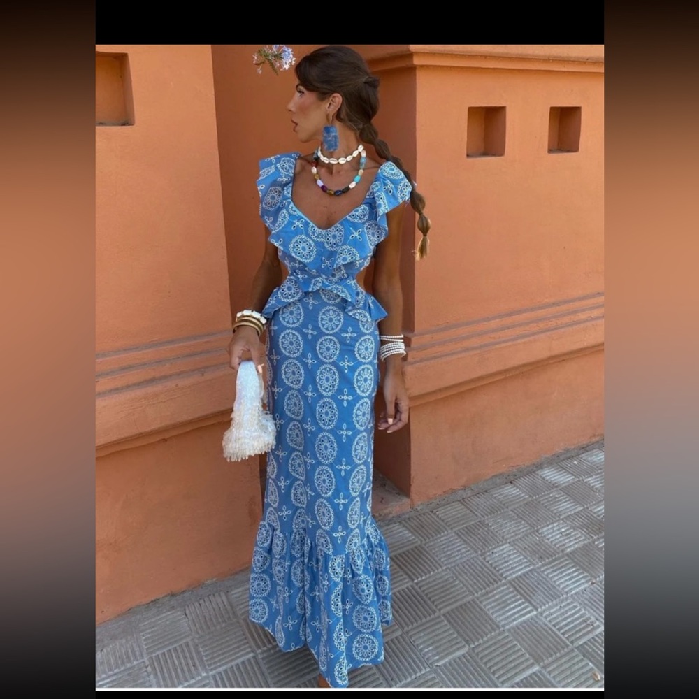 Elegant Blue V-Neck Flutter Sleeve Maxi Dress- Palermo Dress- NWT